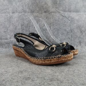 Derimod Shoes Womens 37 Sandal Espadrille Slingback Fashion Peep Toe Black Wedge